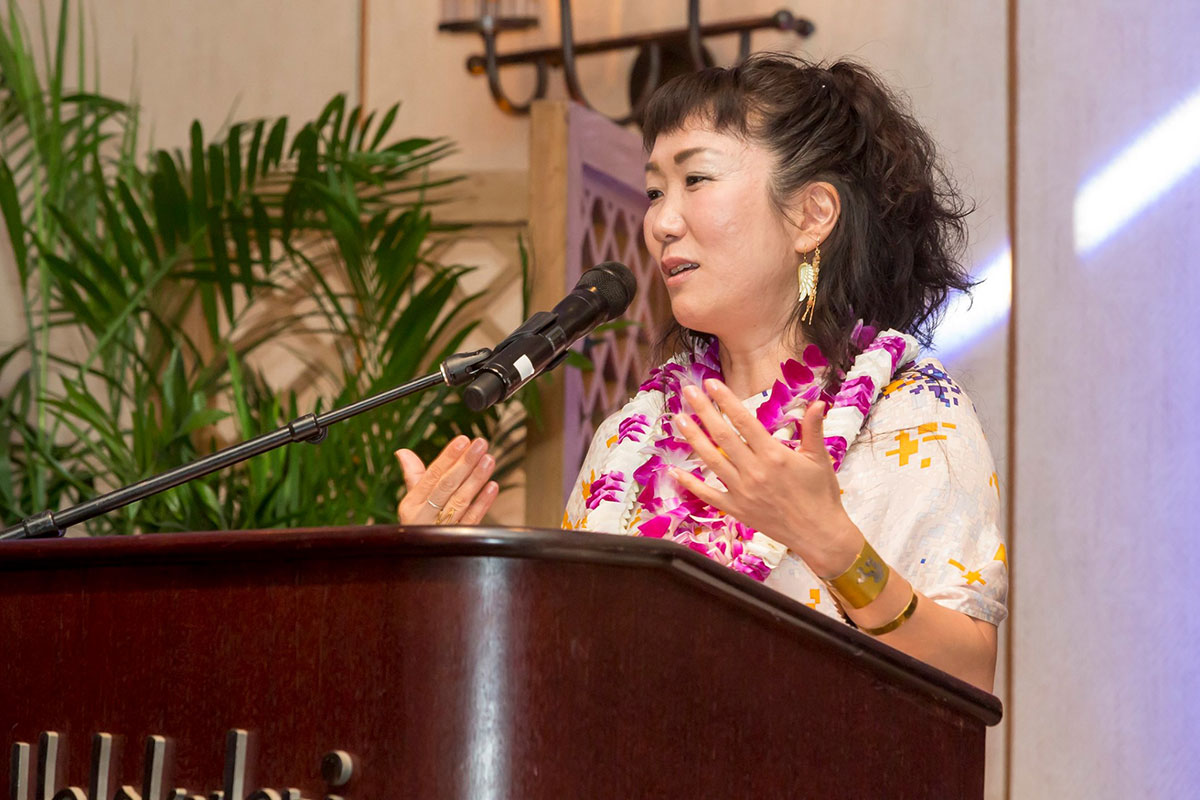 HIKARI accepting the Kau Ka Hōkū Award at the Hawai'i International Film Festival Gala HIKARI accepting the Kau Ka Hōkū Award at the Hawai'i International Film Festival Gala